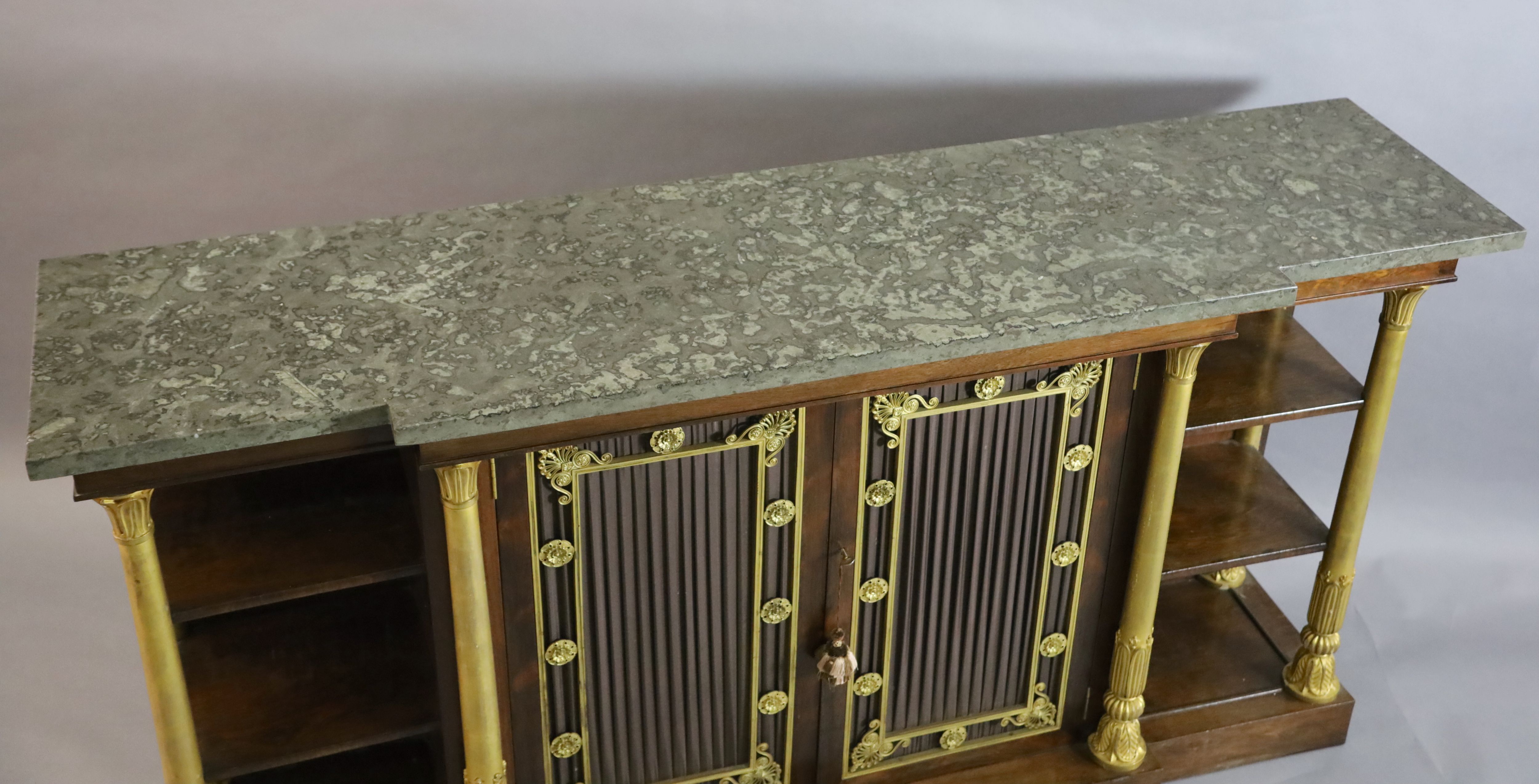 A Regency ormolu mounted rosewood breakfront side cabinet, W.5ft 9in. D.1ft 6in. H.3ft 2in.